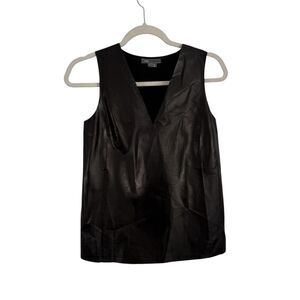 Vince Lamb Leather Silk Black Tank Top Boxy Grunge Punk NEW Womens Size 2